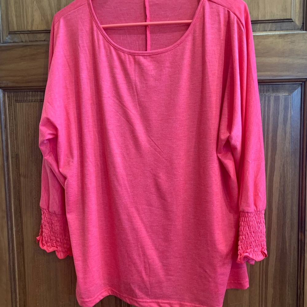 Pink Smocked 3/4 Sleeve Relaxed Blouse